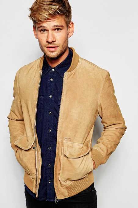 Pepe Jeans Sydow Brown Suede Bomber Jacket