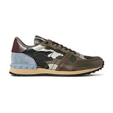 VALENTINO ROCKRUNNER CAMOUFLAGE-PRINT CANVAS, LEATHER AND SUEDE SNEAKERS