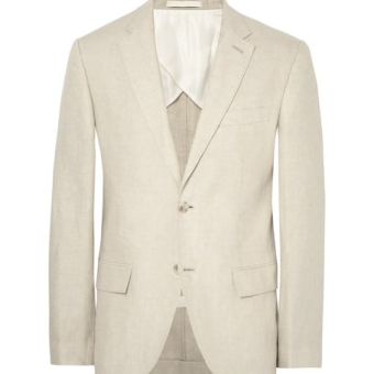 Beige Grant Slim-Fit Puppytooth Linen Suit Jacket