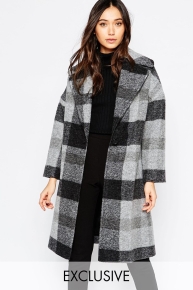 Helene Berman Grey Stripe Oversize Collar Coat