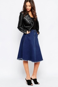 New Look Frayed Hem Midi Denim Skirt