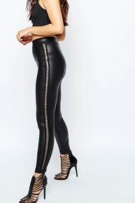 Leather Look Leggings with Stitch Detail