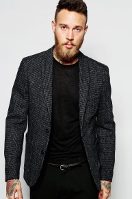 ASOS Slim Blazer In Harris Tweed With Shawl Collar