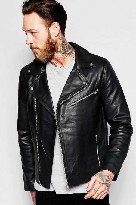 ASOS Asymmetric Leather Biker Jacket in Black
