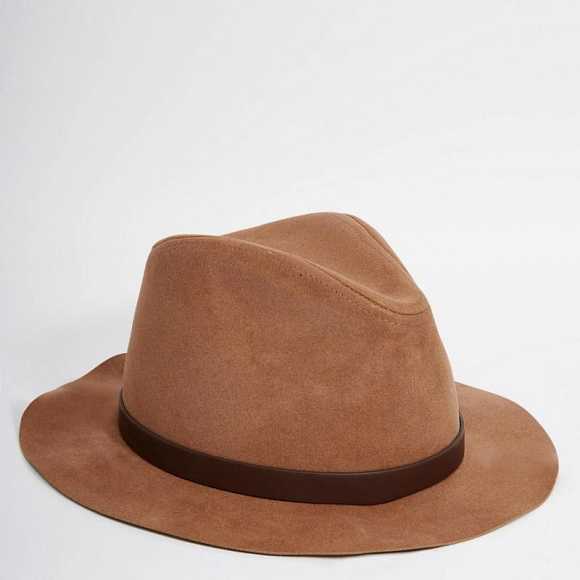 ASOS Fedora Hat In Camel Faux Suede