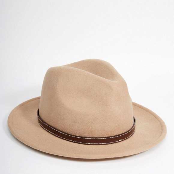 ASOS Fedora Hat In Stone Felt With Faux Leather Band