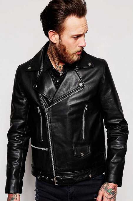 ASOS Leather Biker Jacket With Belt in Black
