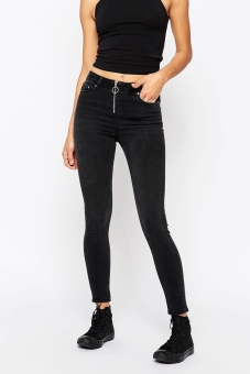 ASOS RIDLEY Skinny Jeans In Washed Breede Black With Zip Front