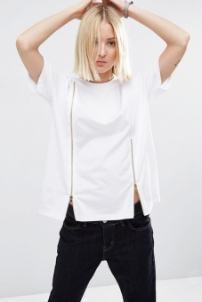 ASOS WHITE T-Shirt With Zip Insert