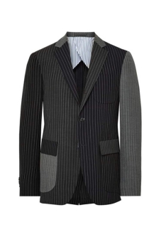 Black Slim-Fit Panelled Chalk-Stripe Wool Blazer