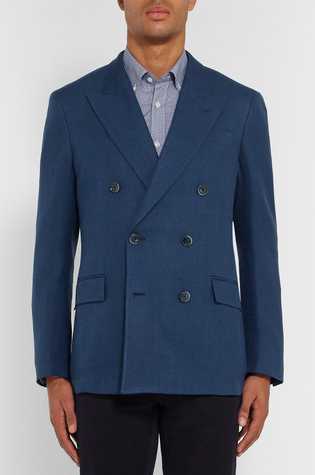 Navy Mayfair Slim-Fit Wool, Silk And Linen-Blend Hopsack Blazer