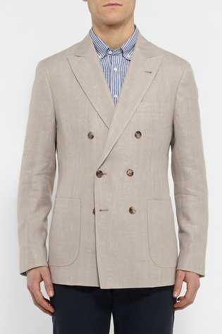 Stone Double-Breasted Linen, Wool And Silk-Blend Blazer