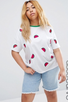 ASOS CURVE T-Shirt with Embroidered Watermelon Badges