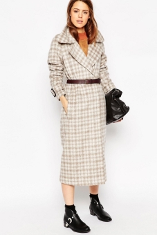 ASOS Coat in Brushed Check with Leather Belt