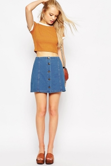 ASOS Denim Look Button Through A-Line Mini Skirt