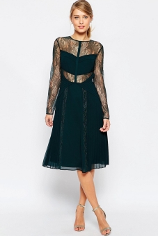 ASOS Lace and Pleat Detail Midi Dress