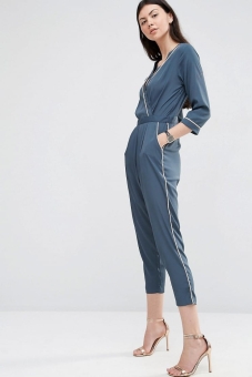 ASOS Pyjama Wrap Jumpsuit with Peg Leg and Contrast Piping