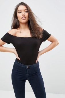 ASOS The Off Shoulder Body With Short Sleeves In Rib