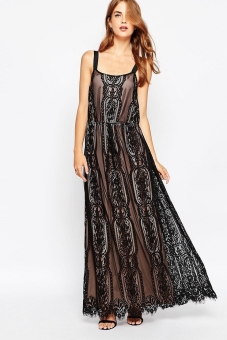 Adelyn Rae Black and Nude Lace Maxi Dress