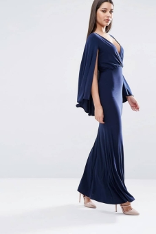 Club L Extreme Plunge Cape Overlay Maxi Dress