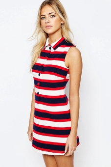 Fashion Union Stripe Dress with Collar and Button Front