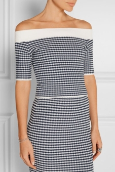 JONATHAN SIMKHAI Off-the-shoulder gingham stretch-knit top