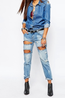 One Teaspoon Awesome Baggies Distressed Jeans in Blue