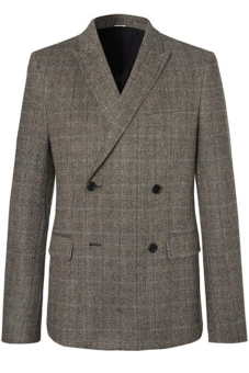 Brown Herringbone Wool-Blend Tweed Double-Breasted Suit Jacket