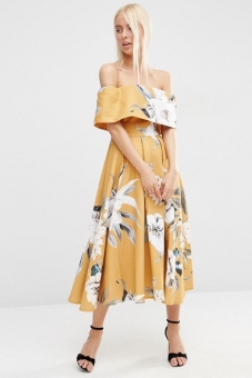 asos-premium-off-the-shoulder-bardot-midi-prom-dress-in-mustard-floral
