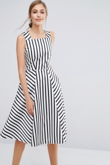 Closet Premium Satin Midi Dress In Stripe