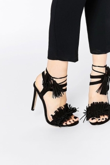 Lost Ink Ruffle Fringe Lace Up High Heeled Sandals