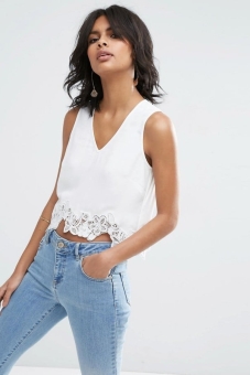 ASOS V Hem Shell Top with Lace Applique