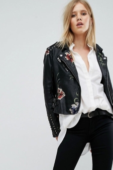 Blank NYC Leather Look Jacket with Floral Embroidery & Stud Detail