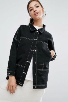 Daisy Street Longline Denim Jacket With Contrast Stitching