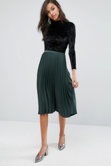 Miss Selfridge Satin Crepe Pleated Midi Skirt