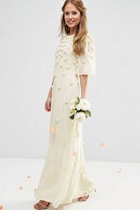 ASOS BRIDAL Scattered 3D Floral Flutter Sleeve Maxi Dress