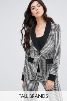 Fashion Union Tall Houndstooth Print Blazer With Contrast Detail