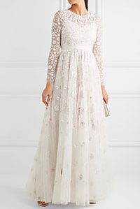 NEEDLE & THREAD Rosette embellished embroidered tulle gown