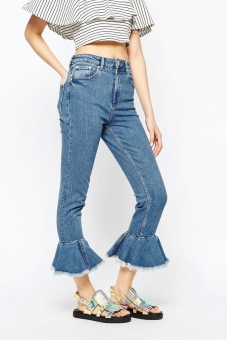 ASOS FARLEIGH High Waist Slim Mom Jeans With Flared Frill Hem