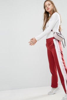 ASOS Straight Leg Track Pants with Side Stripes and Ring Pulls