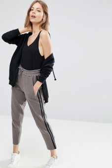 ASOS Textured Straight Leg Track Pants with Side Stripes