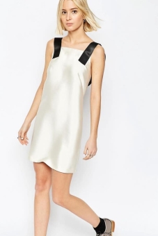 ASOS WHITE Twill Satin Mini Dress with Strap Detail