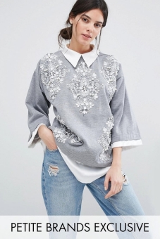 Starry Eyed Petite Woven Shirt With Embellished Jumper Overlay