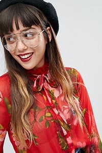 ASOS Geeky Metal Frame Aviator With Clear Lens And Top Bar In Rose Gold