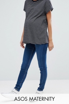 ASOS Maternity Ridley Skinny Jeans in Hester Dark Stonewash with Contrast Threads With Under the Bump Waistband