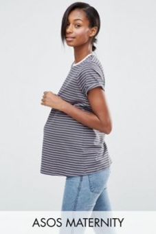 ASOS Maternity T-Shirt in Stripe with Contrast Trim