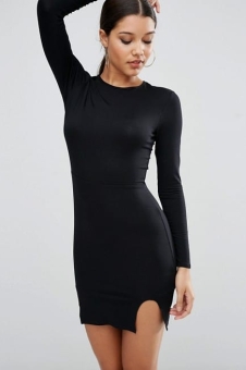 ASOS Long Sleeve Mini Bodycon Dress With Curved Splits