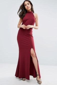 Club L Halter High Neck Backless Maxi Dress With Thigh Split