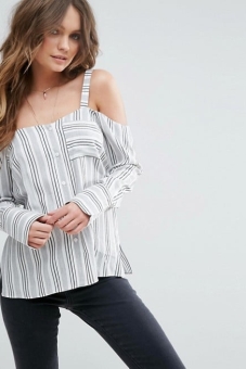 ASOS Cold Shoulder Top with Button Front in Casual Stripe
