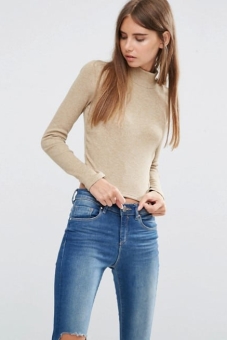 ASOS Crop Top with Turtle Neck in Space Dye